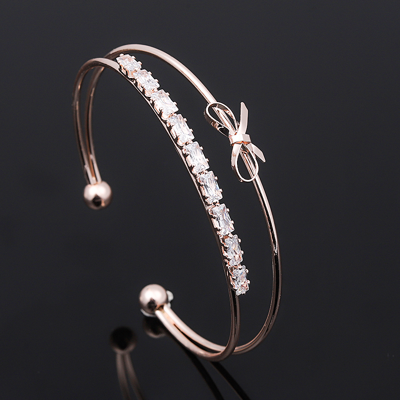 Trendy Knot Charm Bracelets Bangles Feather Heart Love Bangles for Women Rose Gold Jewelry Open Cuff Pulseiras Party