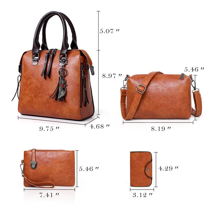 4 pièces femmes pierre motif sac à main + sac à bandoulière + pochette + carte paquet sac a main femme de luxe cuir