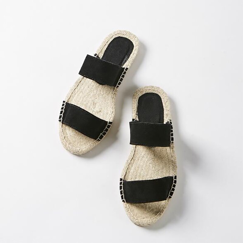 étnica Casual alpargatas planas nuevas mujeres primavera deslizamiento en los pescadores de cáñamo zapato con cuerda: Black / 11