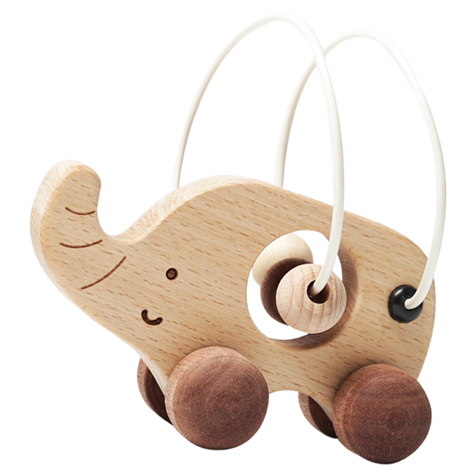 Animal Shape Wood Car Toy Early Education Pull Along Toys Drag for Preschool: Elephant