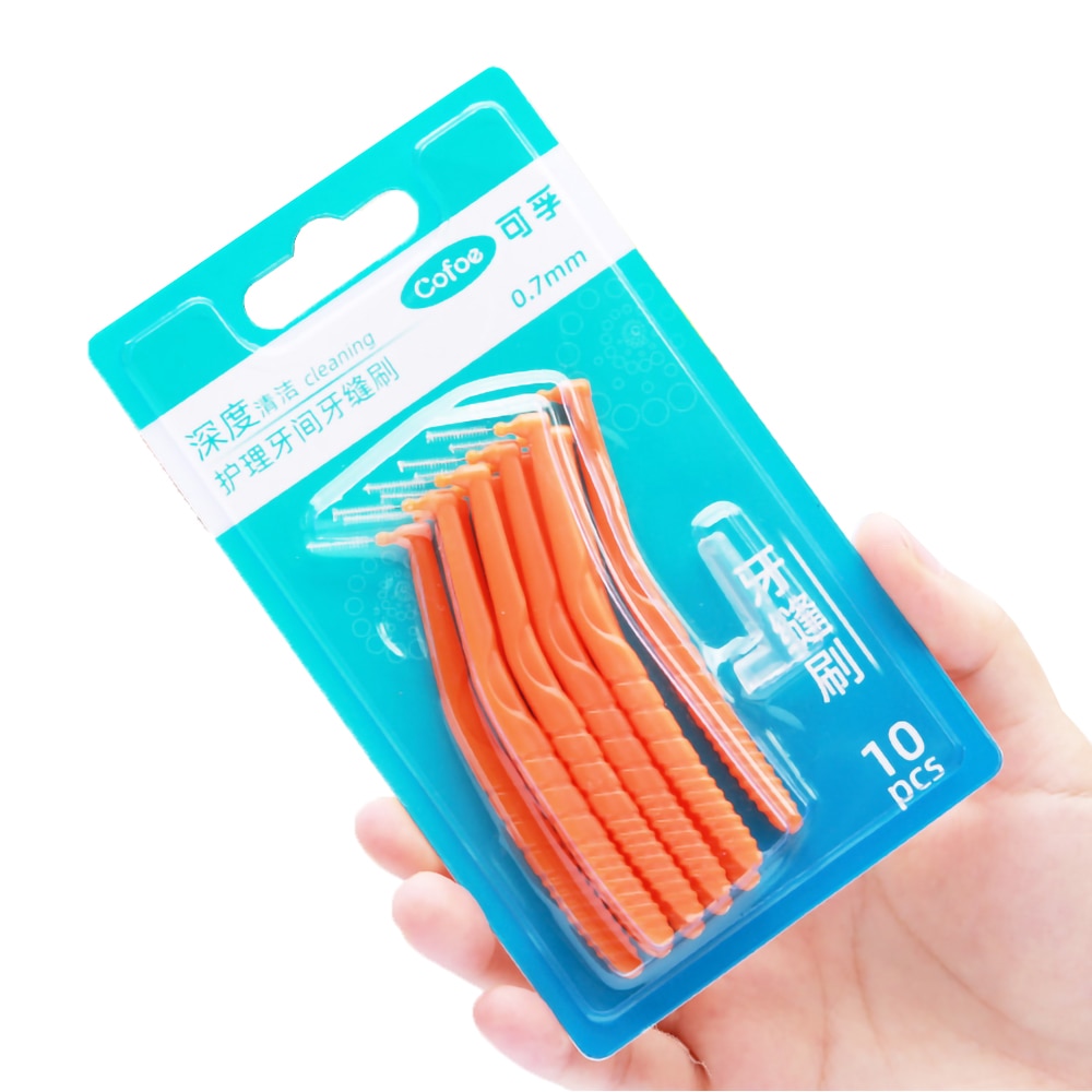 Cofoe interdentalbørste fin ståltråd l-formet buet håndtak rent mellom tennene tannpirker tanntråd munnpleieverktøy 10 stk.