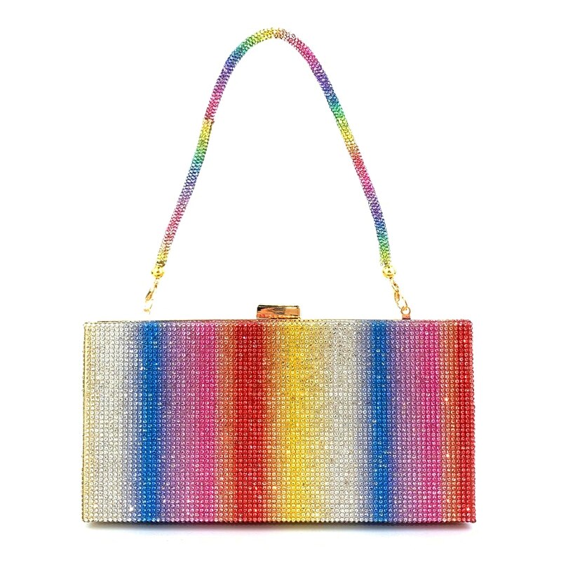 Evening Bag - Rainbow Diamond Clutch Purse - Fashion Party Handbag for Women - Hasp Closure