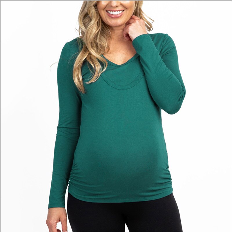 Ensfarvet amningstøj gravide kvinder langærmet barsel toppe amning toppe graviditet løs tøj t shirt