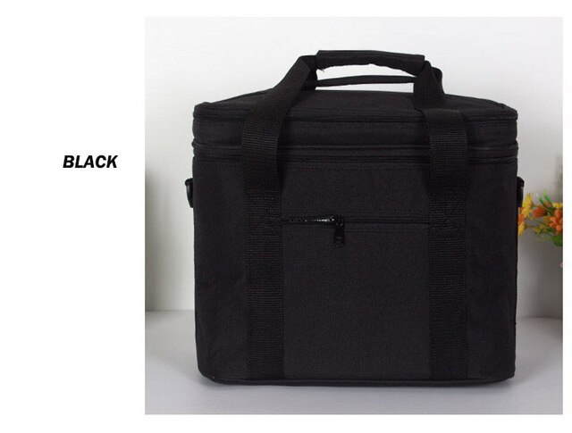 DENUONISS Brand Spoon and Chopstick Outdoor Lunch Bag Insulated Family Travel Foods Warm Fresh Large Roomy Camping Picnic Bag: Black