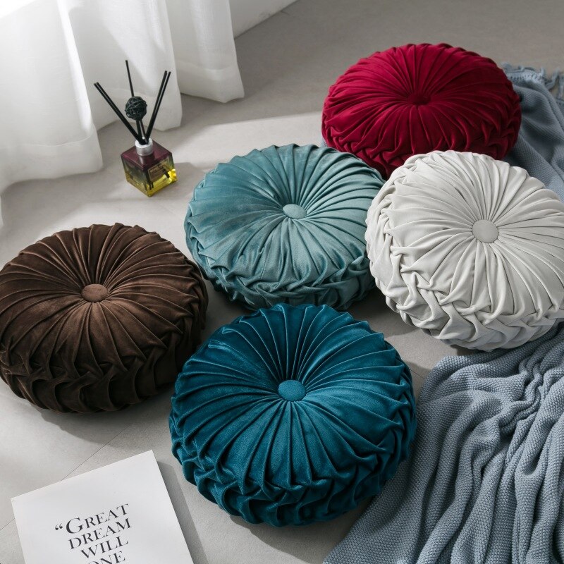 Coussin rond plissé en velours pour canapé | Citrouille, coussin de sol décoratif pour maison, canapé, lit et voiture
