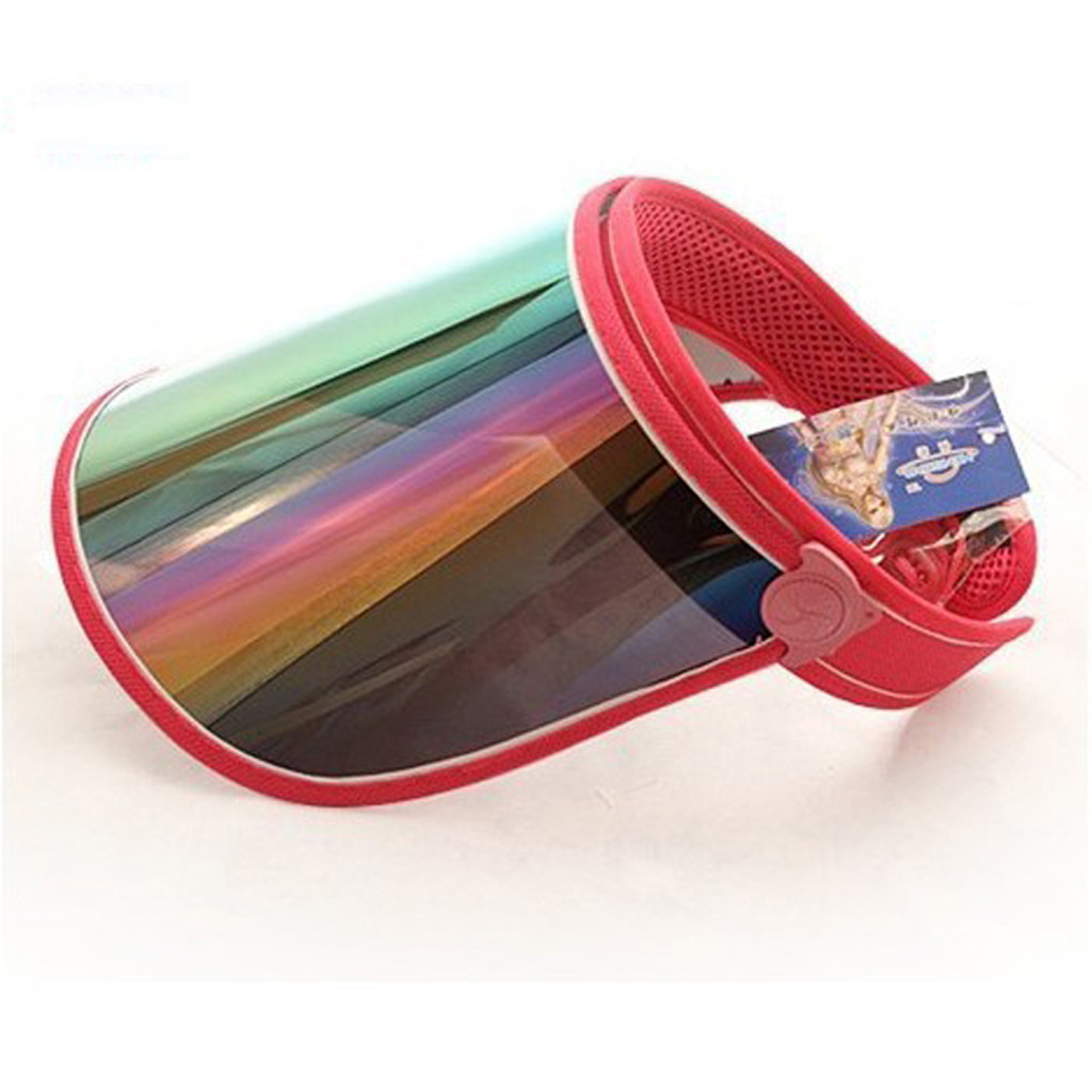 Visera vacía de verano para mujer, gorra de plástico con de arcoíris, Panel de protección UV, visera grande con visera ancha, gorra de playa para motocicleta #0323y30