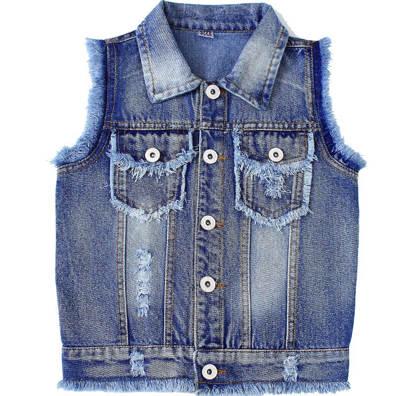 Chaleco Vaquero de algodón para niños de 3 a 12 años, chaqueta vaquera para niñas, prendas de vestir exteriores, ropa para adolescentes, Tops con cuello vuelto