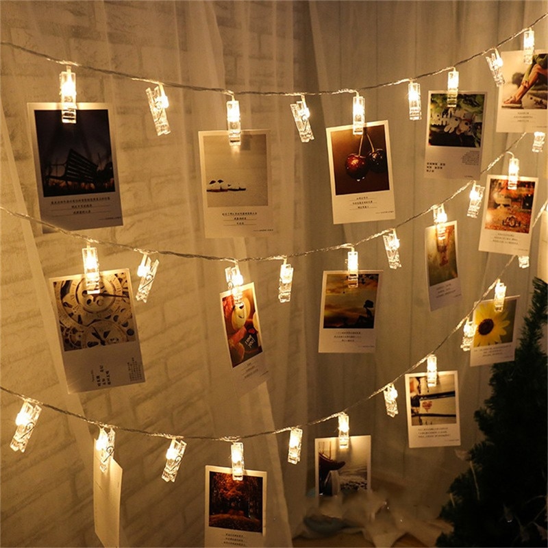 Pegs String Lights LED Clip Cards Photos Holder Bright Fairy Lights Christmas Wedding Birthday Party Valentine's day Decoration