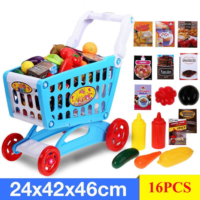 Baby Shining Winkelwagen Speelgoed 16 PCS Grote Winkelen Speelgoed Simulatie Kinderen Supermarkt Winkelen Speelgoed Groente Voedsel Speelgoed