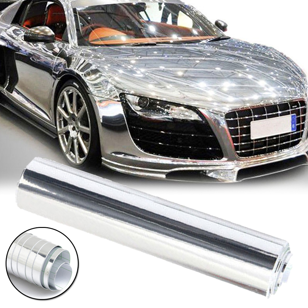 Autoadhesivo PVC plata cromo espejo vinilo envoltura pegatina de pared pegatina protegida UV alta adherencia 20*152cm pegatina estilo automático