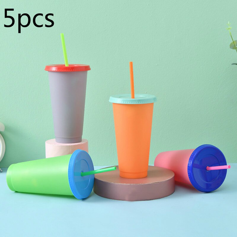 1PC Color-changing Straw Cup 600-700ml Cup Summer Cold Water Magical Cup PP Coffee Mug Party Outdoor Drinkware
