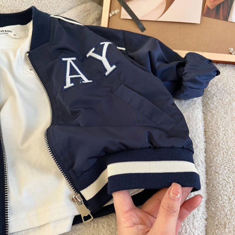 Kids 'Overjas 2022 Lente Jongens En Meisjes Baseball Jas Baby Korte Zip-Up Shirt Kids Kleding
