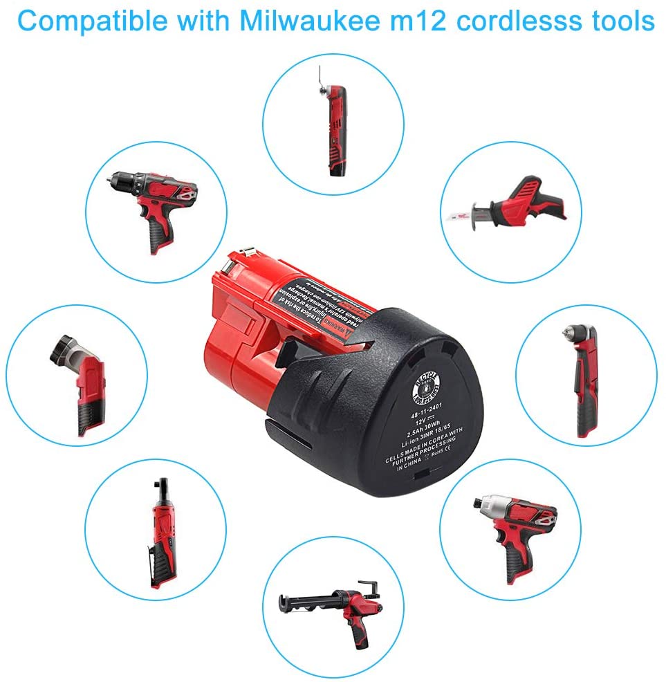 Oppladbart 3000 mah batteri for milwaukee  m12 xc trådløse verktøy 3000 mah 12 v batterier 48-11-2401 mil -12a- li