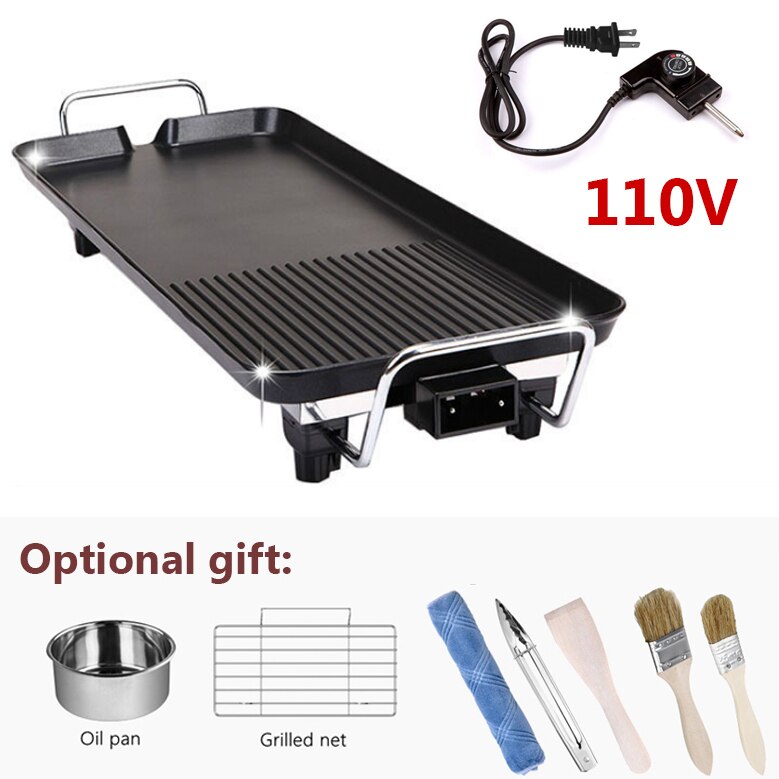 DMWD Domestic electric roasting oven Electric baking pan Korean barbecue machine Teppanyaki smoke-free non stick pot roast 110V: 110V with gift
