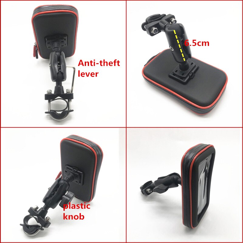Motorcycle Phone Mount - Waterproof Zipper Case - ABS Plastic - Anti-theft Lever - for Smartphones