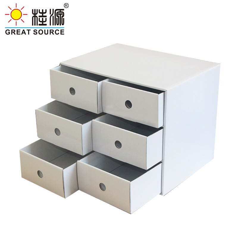 6 Drawers Storage Composable Cabinet Office Corrugate Foldable Home Storage Kraft Paper Environment Friendly: White