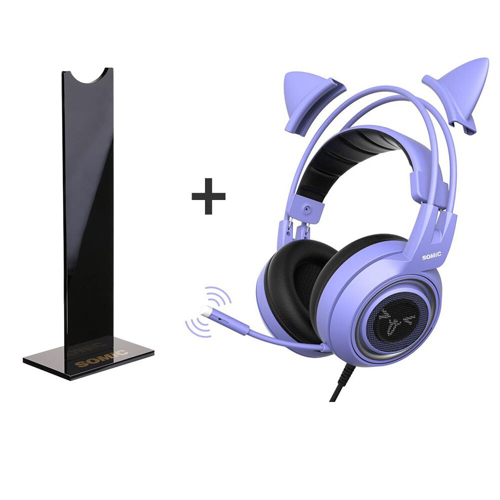 SOMIC Katze Ohr Kopfhörer 3,5 MM Spielen Headset mit Mic Lärm die Ermäßigung Stereo für PS4 PC Telefon Abnehmbare Frauen g951S Lila: s Violett mit StandB
