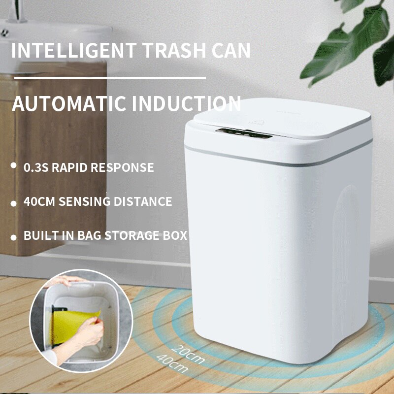 Smart Induction Trash Can Automatic Intelligent Sensor Dustbin Electric Touch Trash Bin for Kitchen Bedroom Office Garbage