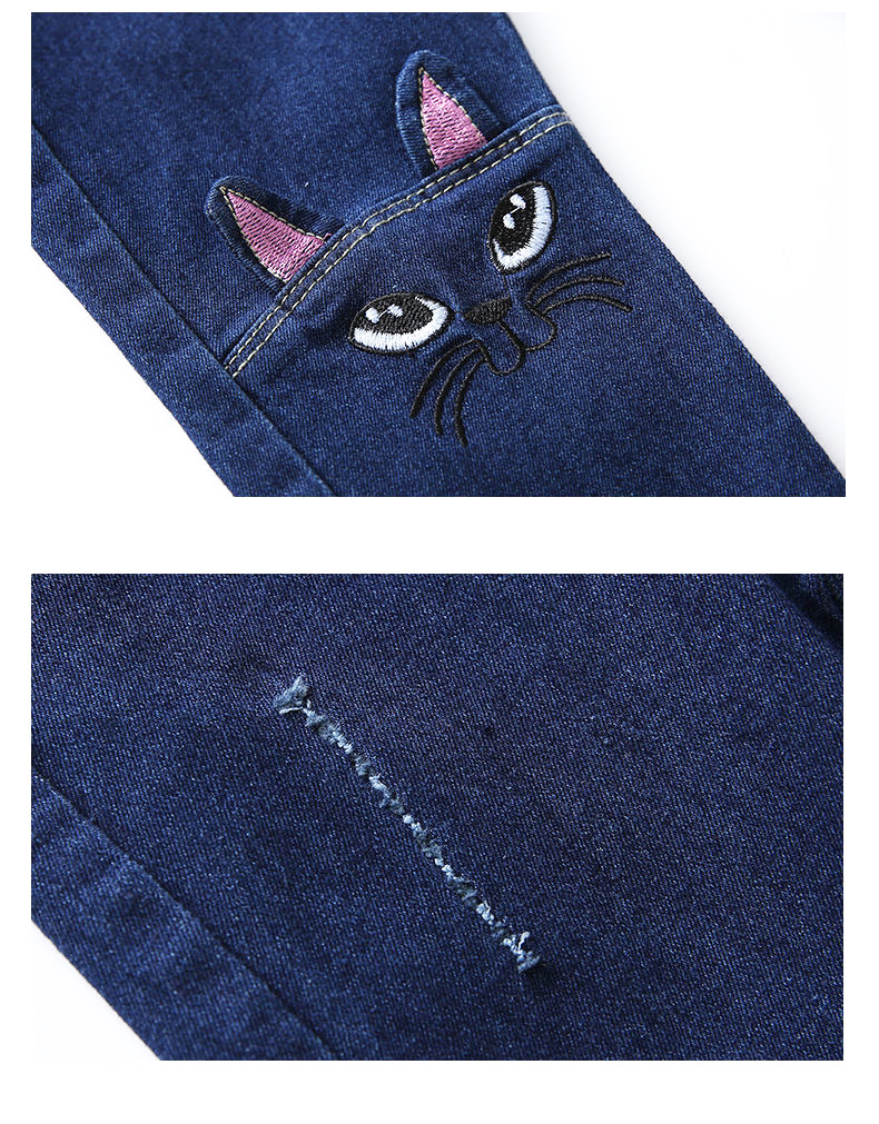 Pantalon en jean déchiré pour fille, vêtement décontracté, chat mignon, pour enfant de 2 à 12 ans, printemps et automne