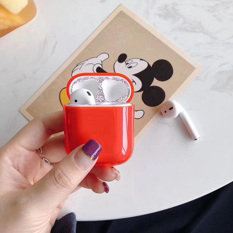 For Apple Airpods Case Box 1st 2nd Generation Half Transparent Protective Cover Hard PC Shell Box For Apple Air pods Airpod Case: Red