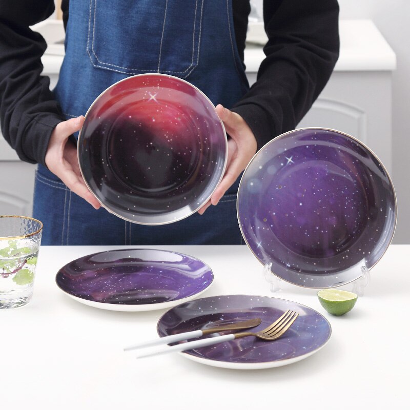 Keramische plaat huishoudelijke noordse westerse plaat setting ins net rode fotoplaat ster taart dessertbord