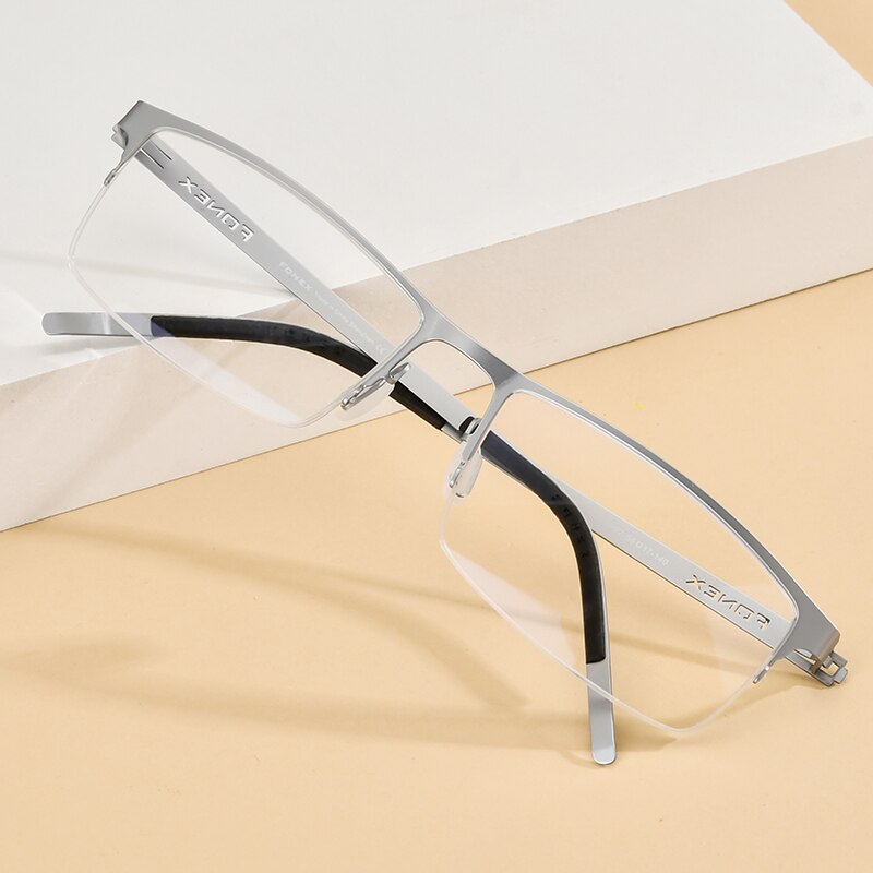 FONEX Alloy Glasses Frame Men Square Myopia Prescription Optical Eyeglasses Metal Half Korean Screwless Eyewear 992