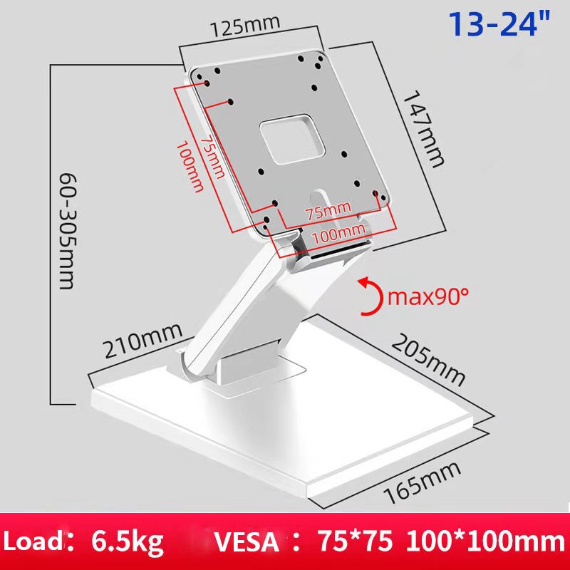 VESA Desktop Monitor Holder 10-24&quot; LCD LED Folding Display Touch Screen Stand Monitor Mount Support Metal Bracket Load 6.5 kg: White-Square