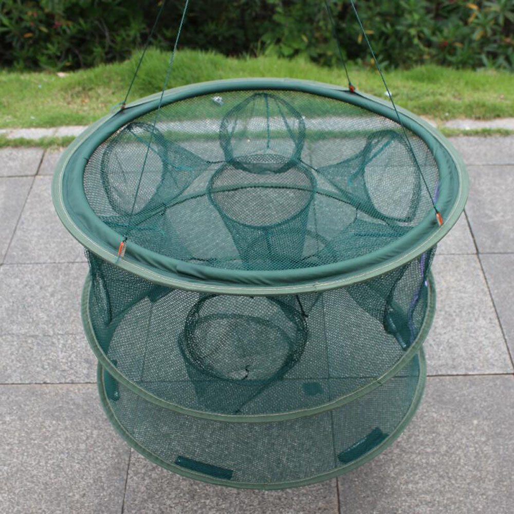 FishingLife Foldable Portable Automatic Fishing Shrimp Trap Net Fish Shrimp Minnow Crab Cast Mesh Two Layers 5 6 7 8 Holes