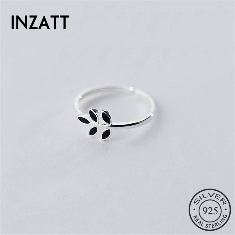 INZATT Echt 925 Sterling Silber Minimalis Grün Schwarz Blatt Emaille Einstellbare Ring Für Frauen Party Schmuck Zubehör