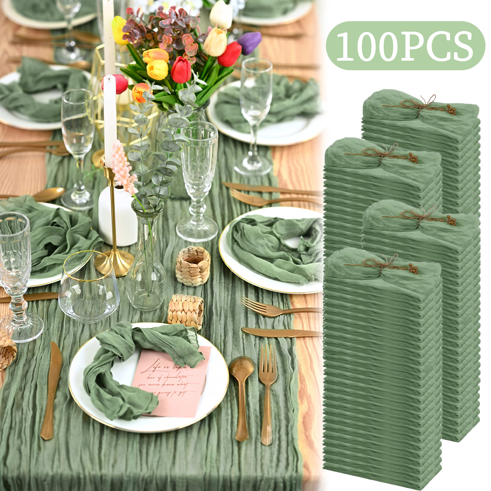 24-120 Stuks Salie Groene Bruiloft Servetten Doek Servetten Katoenen Gaas Handdoek 20Inch Servetten Dineren Placemats Feesttafel Decor