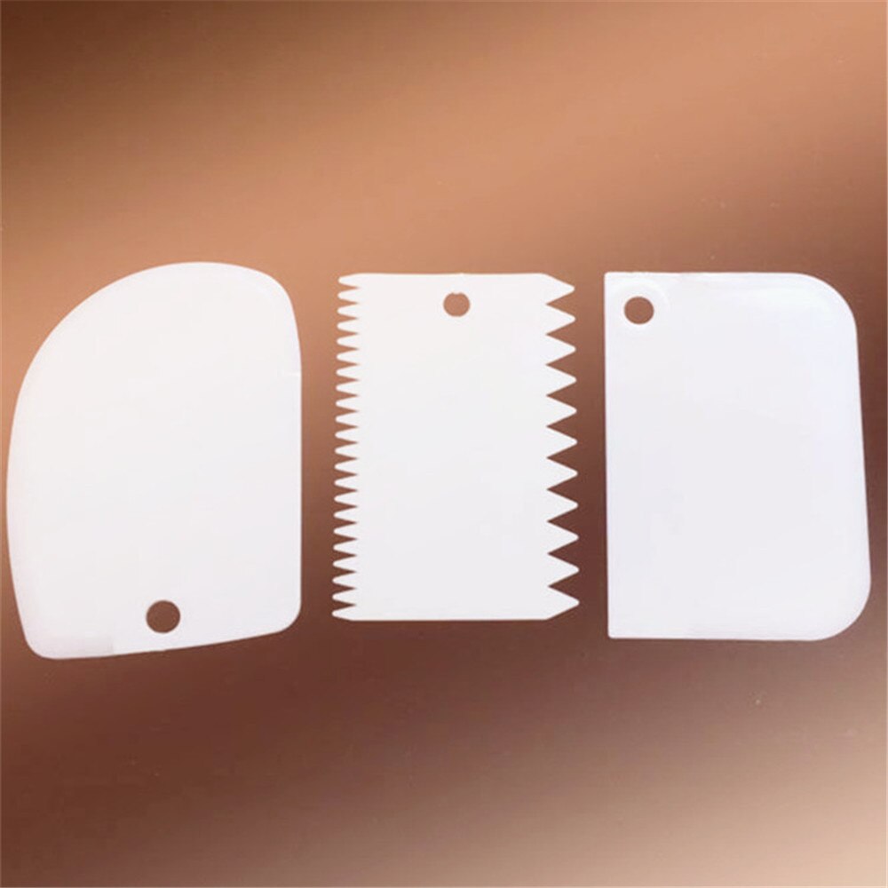 Couteau à pâte en plastique, 3 pièces, outils de pâtisserie, couteau à pâte en plastique, glaçage, Fondant, grattoir, décoration, bord lisse et dentelé, spatules, coupe-gâteau: WHITE