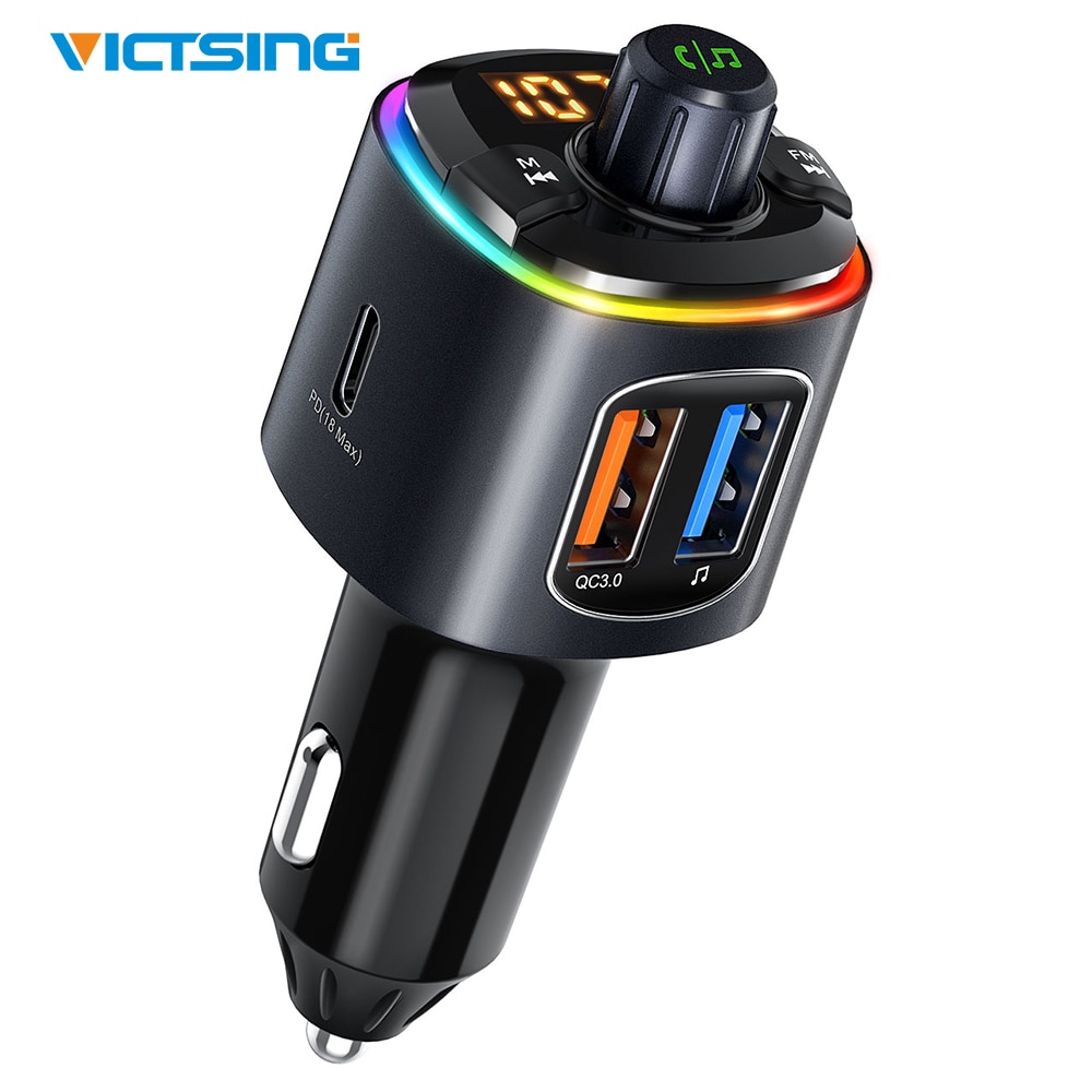 Victsing BH466 Rgb Bluetooth V5.0 Fm-zender Radio Adapter Auto Handsfree Gesprekken Pd & QC3.0 Quick Charge Draadloze Audio-ontvanger