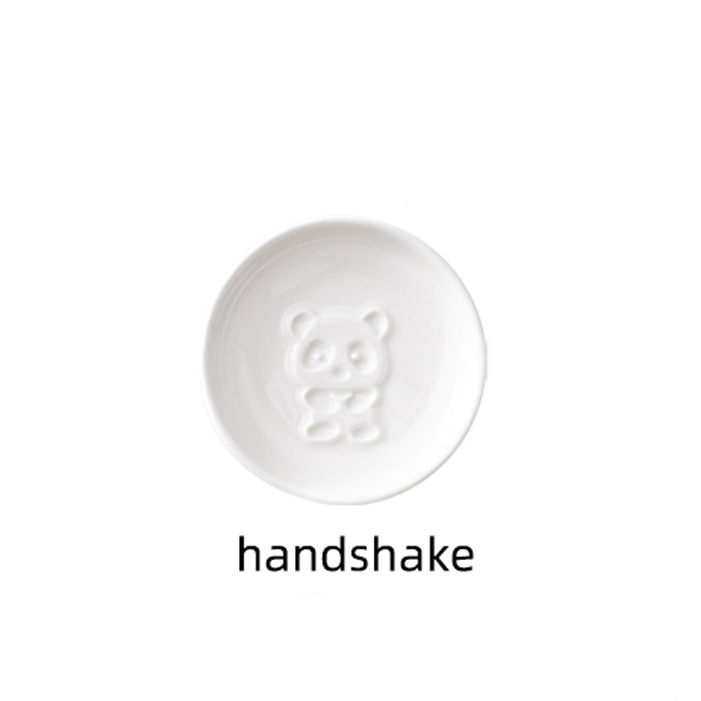 MUZITY Ceramic Sauce Dish Porcelain Panda Soy Sauce Dish Embossed Seasoning Small Dish: Round-Handshake 2pcs