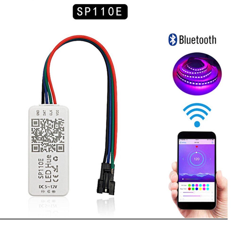 Dc5-24v sp110e bluetooth pixel lys controller fra smartphone app til  ws2812b sk6812 lpd 8806 dmx 512 1903 rgb/rgbw led strips