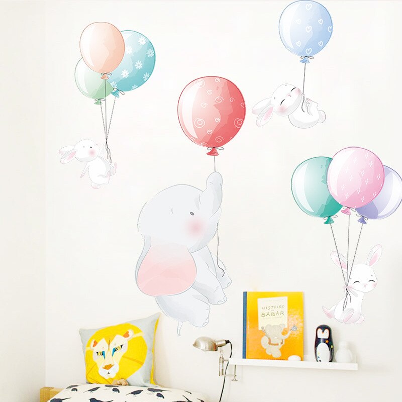Ballon Olifant Muursticker Voor Kinderkamer Baby Kinderen Nursery Slaapkamer Decoratie Cartoon Dier Art Mural Decals Sticker