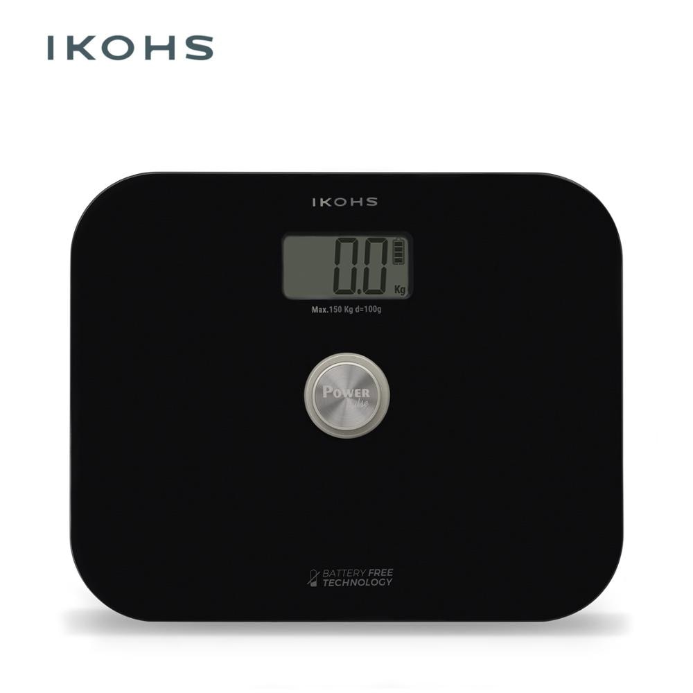 IKOHS Exiges báscula de baño bascula digital peso corporal sin Pilas negro y blanco Peso Max 150KG Garantía 2 Años apagado automático, reinicio automático (a cero) e indicación de sobrecarga