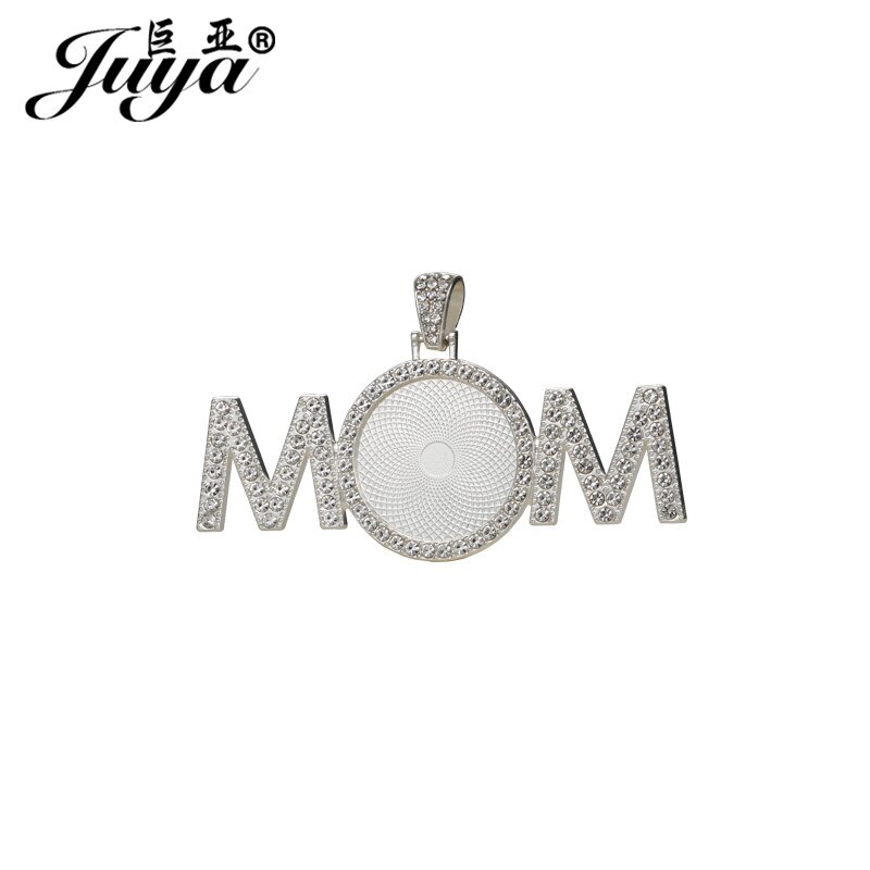 30PCS &quot;MOM&quot; Pendant Base Diamond Rhinestone Bezel 25mm Circle Blank Tray Charms For DIY Jewelry Making Accessories Women: Silver