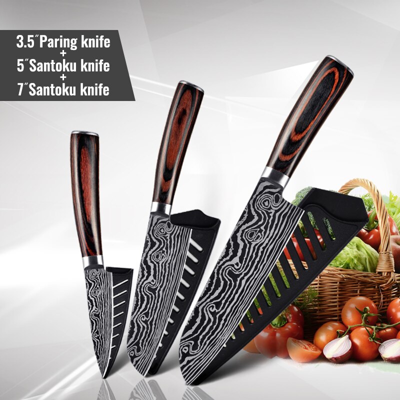 1806D1 8'' küche Messer-Set Utility kochmesser Sharp 5'' Cleaver Santoku Brot Messer Sharp küche werkzeuge: 3 PCS Value set C