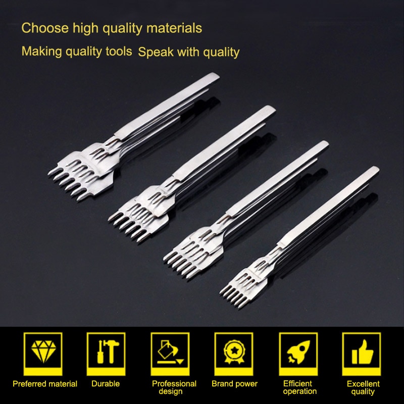Leather Stitching Hole Punches Punch Tool Hand Sewing Prongs Leather Craft Tools Leather Belt Metal White Steel 4 Pcs