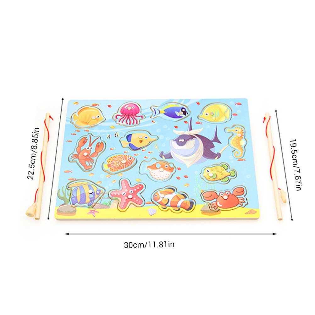 Baby Educational Toys Magnetic Wooden Puzzles Game Fishing Toys With 14 Fishes And 2 Magnetic Poles Learning Educational Toys