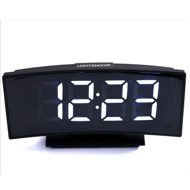 Electronic Clock Desktop Multi-function Alarm Clock Curved Mirror Clock External Power Supply