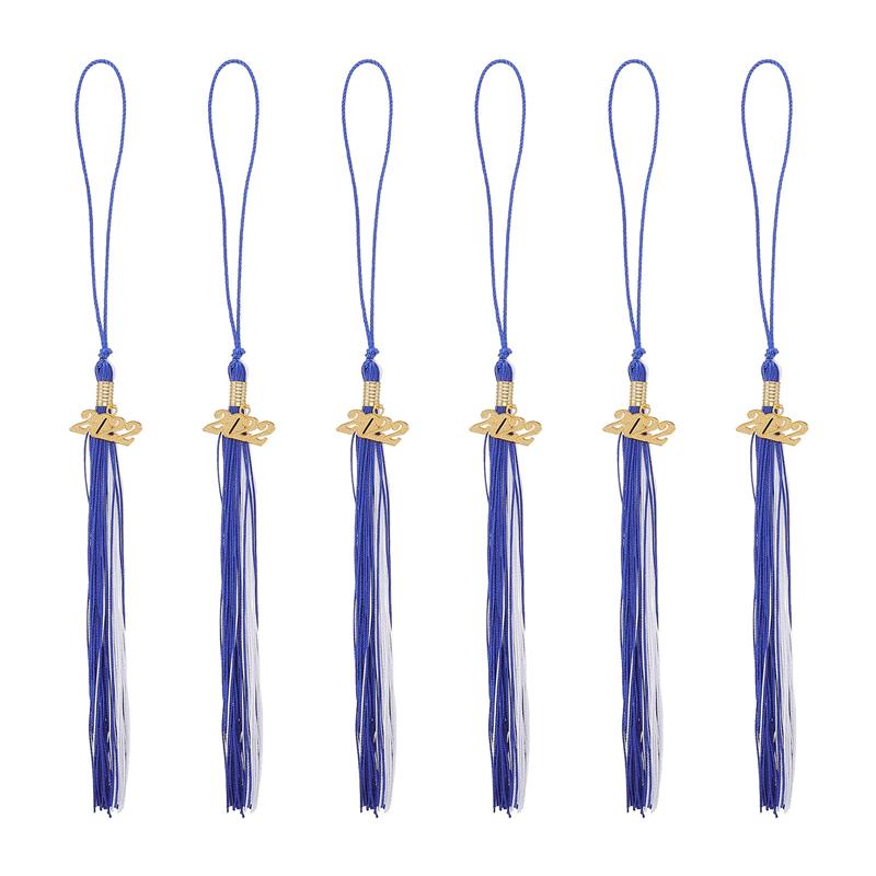 6Pcs 2022 Academic Graduation Cap Tassel with Gold 2022 Year Charm Pendant Mixed Color Uniforms Student Souvenir Supplies: blue