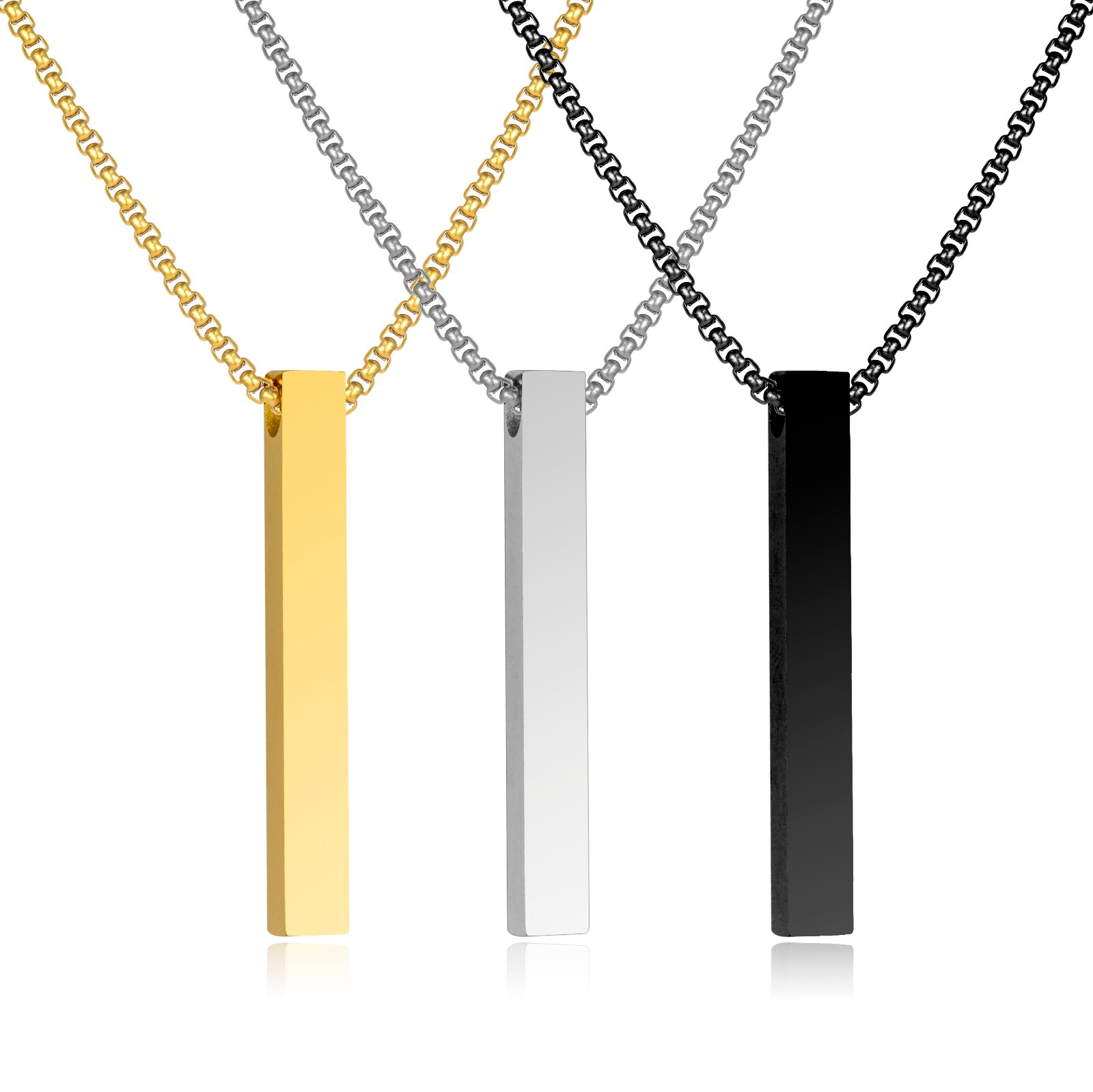 Collar con colgante de barra para hombre, cadena de acero inoxidable, Oro Negro, de joyería