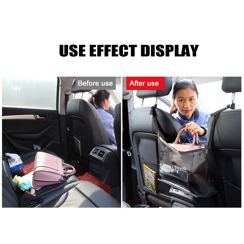 Car Mesh Organizer Seat Back Net Bag Barrier of Backseat Pet Kids Cargo Tissue Purse Holder Driver Storage Netting Pouch DIN889