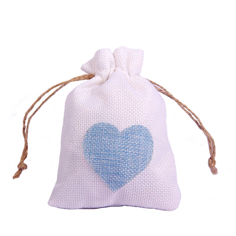 1 PC 10x14CM Hochzeit Taschen Schmuck Tasche modisch Weiß Natürliche Leinen Kordelzug Hochzeit Favor Taschen Beutel herz bilden: Stil G