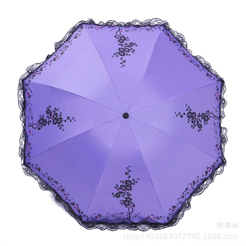 Opvouwbare Parasol Afdrukken Kant Paraplu Vrouwen Zwart Rubber Paraplu Uv Bescherming Zonnescherm Patio Paraplu Paraplu: Paars