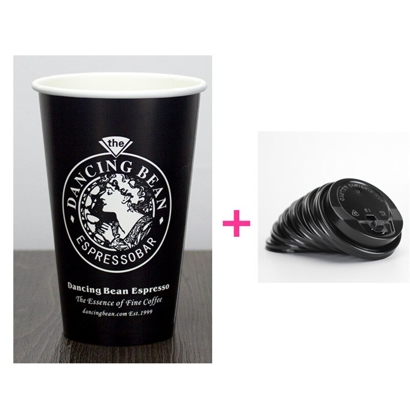 50 st amerikansk stil svart engångs kaffekopp fest bbq födelsedag eftermiddagste favorit dryck pappersmugg med lock: Kopp och svart lock / 500ml 16oz 50 st