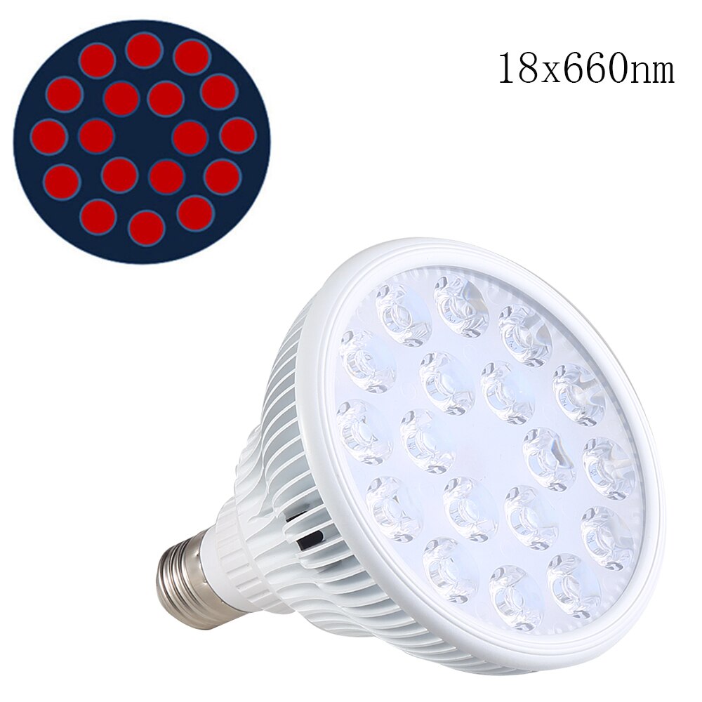 Bombilla de terapia de luz LED roja E27, 630nm, 660nm, 54W, lámpara de terapia de infrarrojo cercano, Bombilla de cultivo de luz roja: W18RL-BB