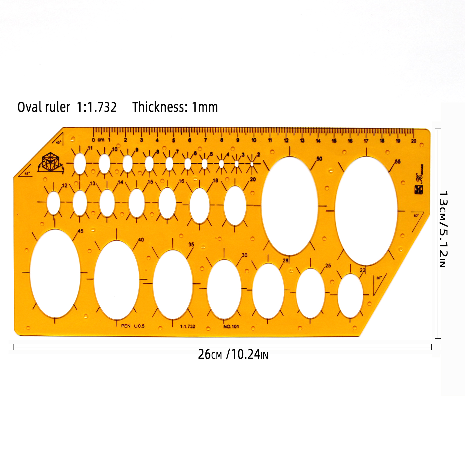 Circular oval ruler durable K Resin drawing furniture architect template drafting ruler template measuring ruler: Lavender