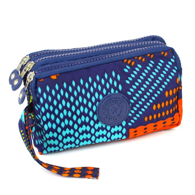 Cartera de tela de lona con 3 cremalleras para mujer, monedero de flores, bolso de mano, billetera para niña: 2